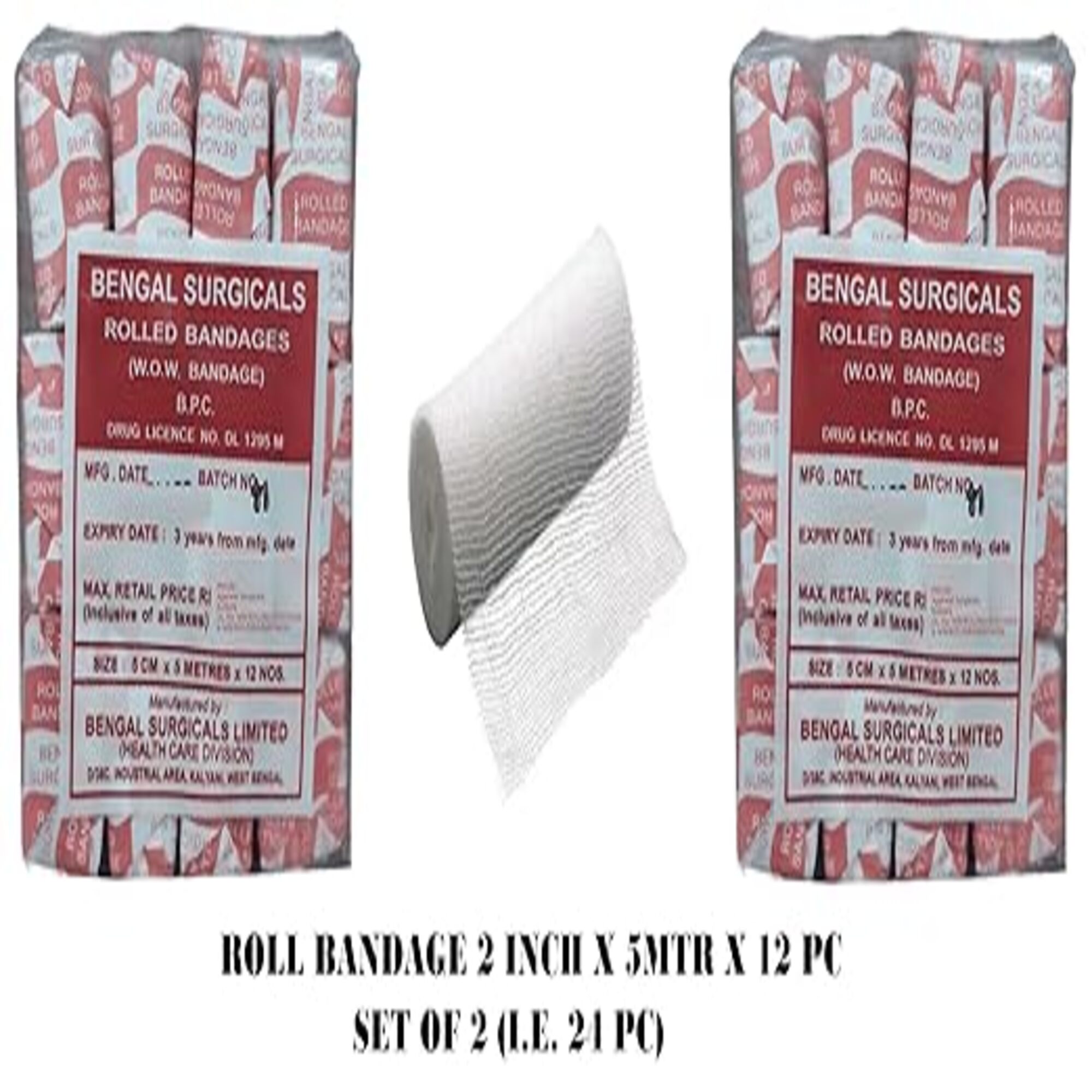 Agarwals Absorbent Cotton Medical Gauze Roll Bandage 2inch(5cm x 5mtr)(2Pack i.e.24Rolls)