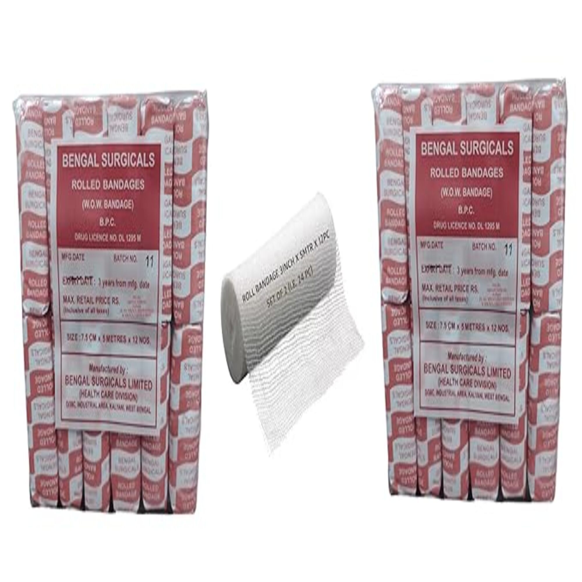 Agarwals Absorbent Cotton Medical Gauze Roll Bandage 3inch(7.5cm x 5mtr)(2Pack i.e.24Rolls)