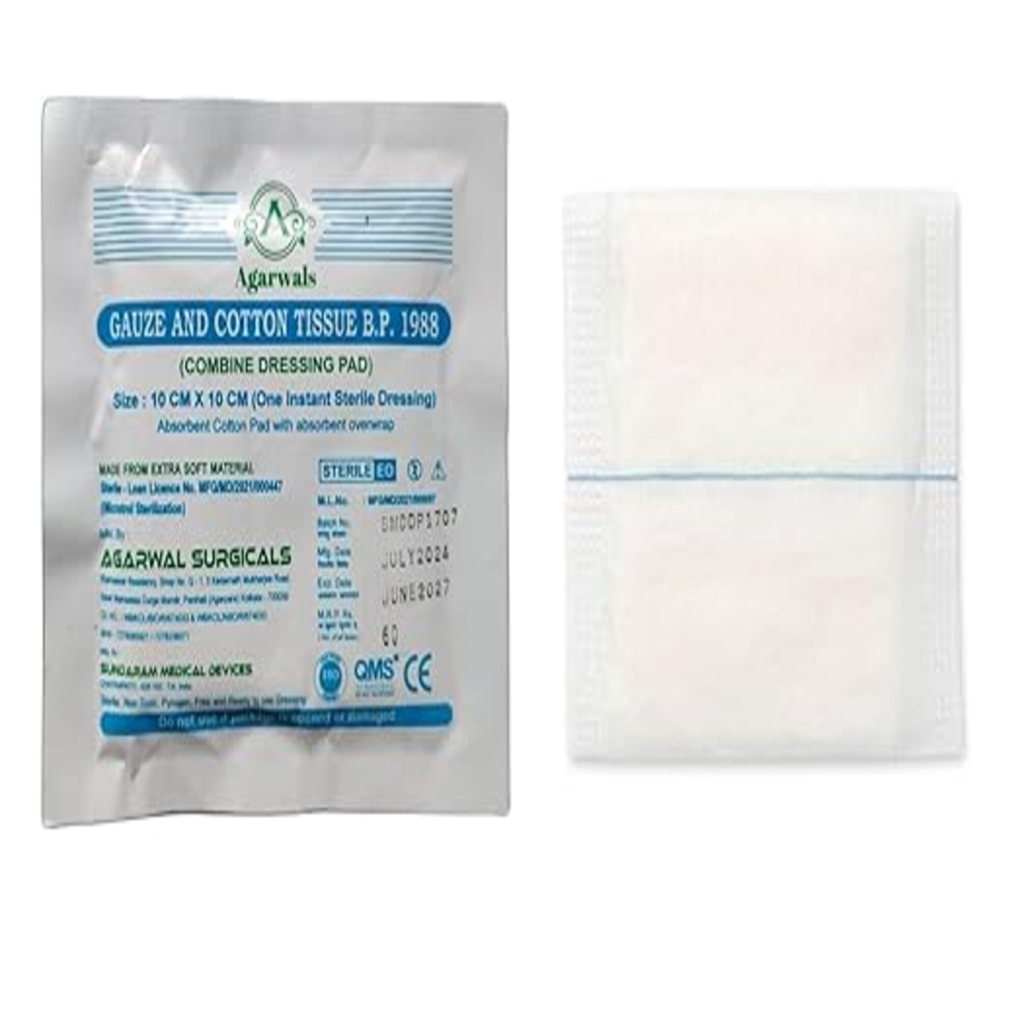 Agarwals Premium Sterile Combine Dressing Surgical Pad 10CM x 10CM 