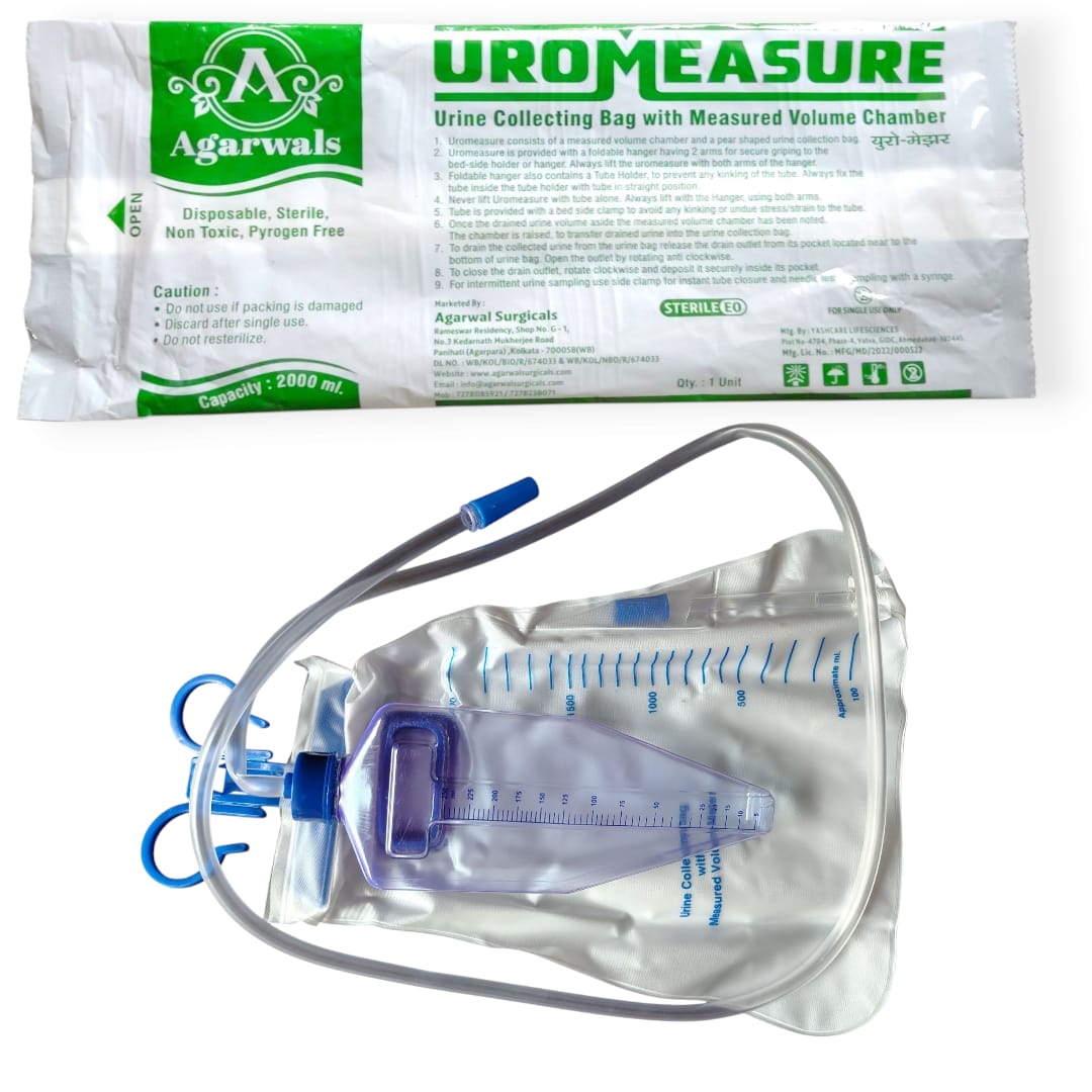 Agarwals Urometer Urine Collecting Bag with Measured Volume Chamber (2000ML)