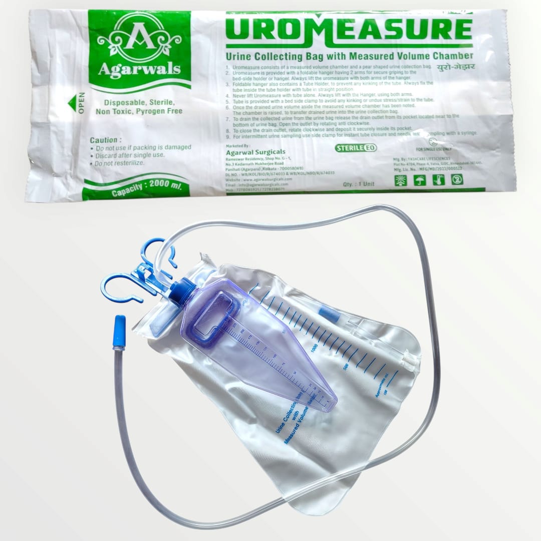 Agarwals Urometer Urine Collecting Bag with Measured Volume Chamber (2000ML)