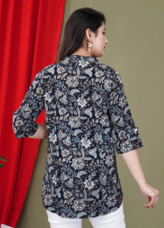 Black Floral Print Top