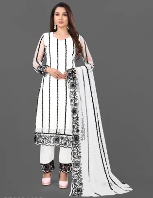 "Gunvanti Fab Women's Ganderi Net Embroidered Salwar Suit Set – Chain Work & Ready to Wear