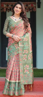 Exclusive Cotton Handloom Saree with Border Tassels Design