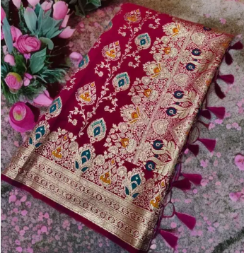 Elegant Maroon Banarasi Silk Saree