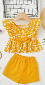 Yellow Floral Top and Shorts Set