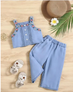 Girls' Embroidered Denim Outfit