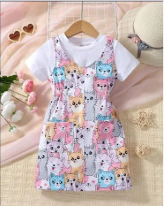 Kids' Cartoon Cat Dress