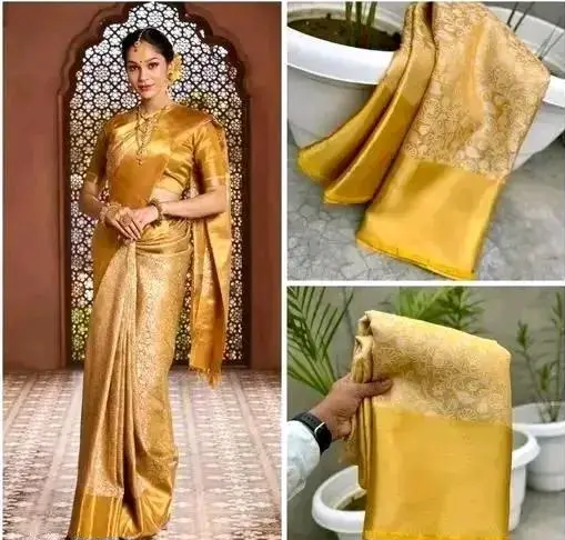 BANARASI SOFT GOLDEN JARI PATTA AMBANI TISSUE PAPER SILK SAREE