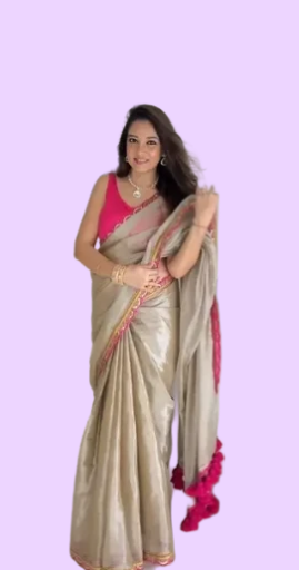 Beige Colour Tissue Saree With Embroidery Cutwork