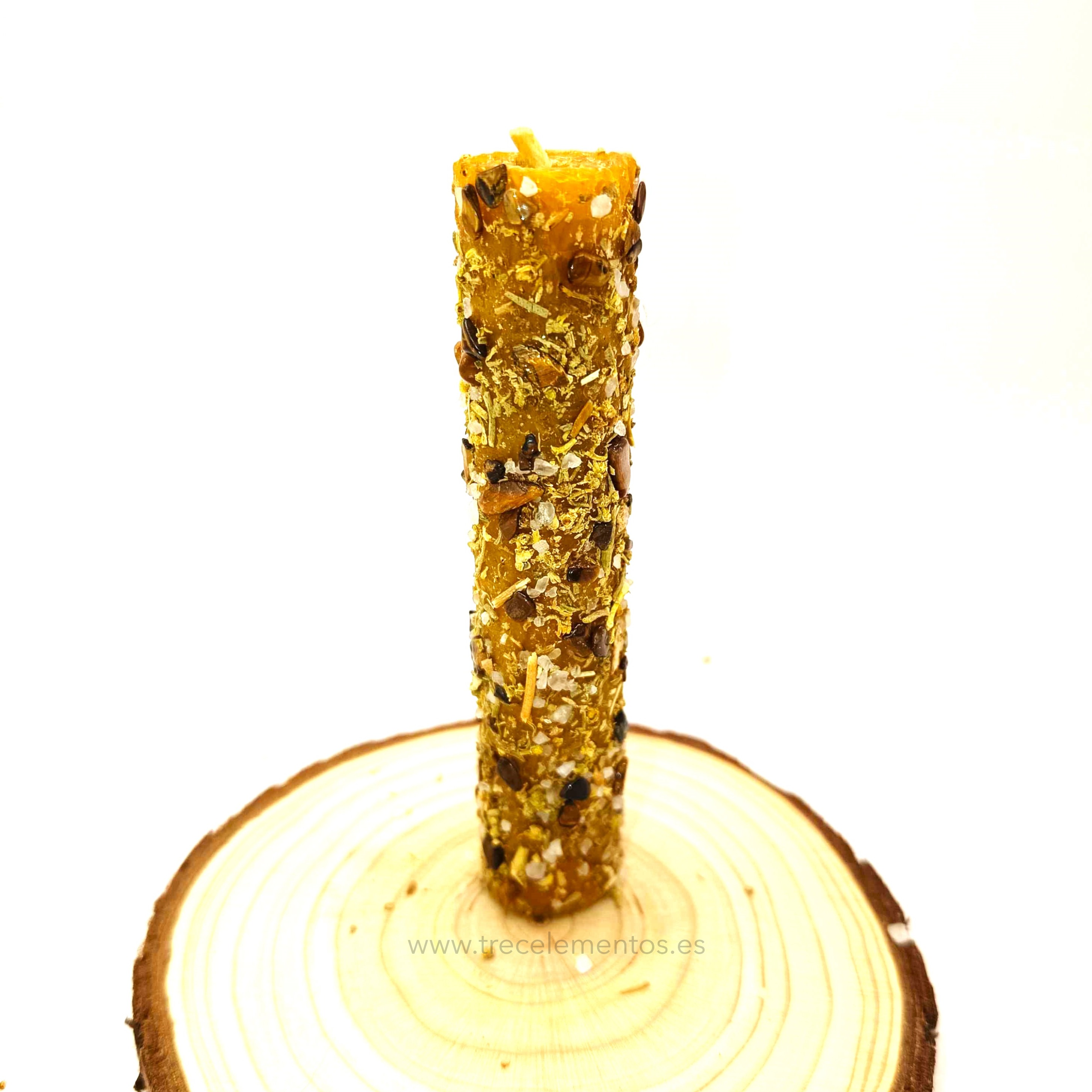 Vela Ritual de Limpieza y protección - Cera de abeja · Salvia · Sal marina · Ojo de tigre