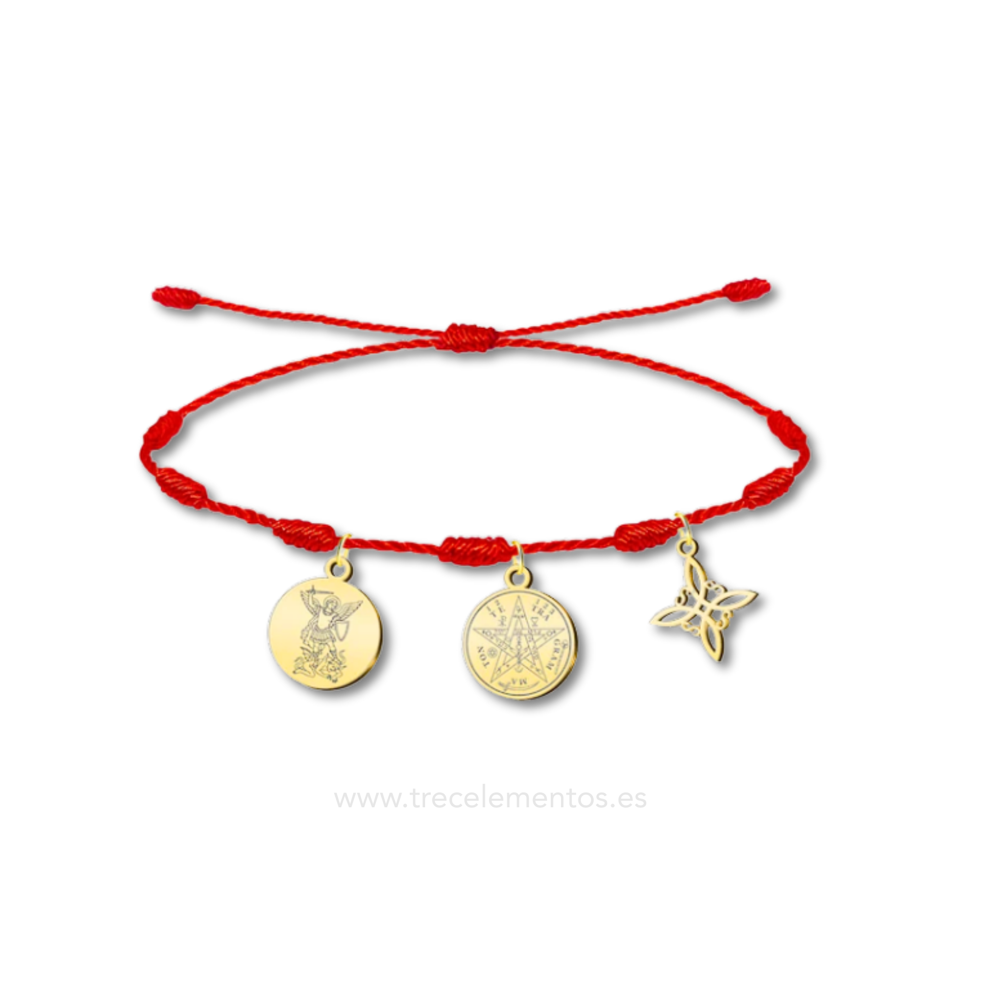 Pulsera Ajustable Roja de Protección Total – 7 Nudos, Arcángel Miguel, Tetragrammatón y Nudo de Bruja Acero