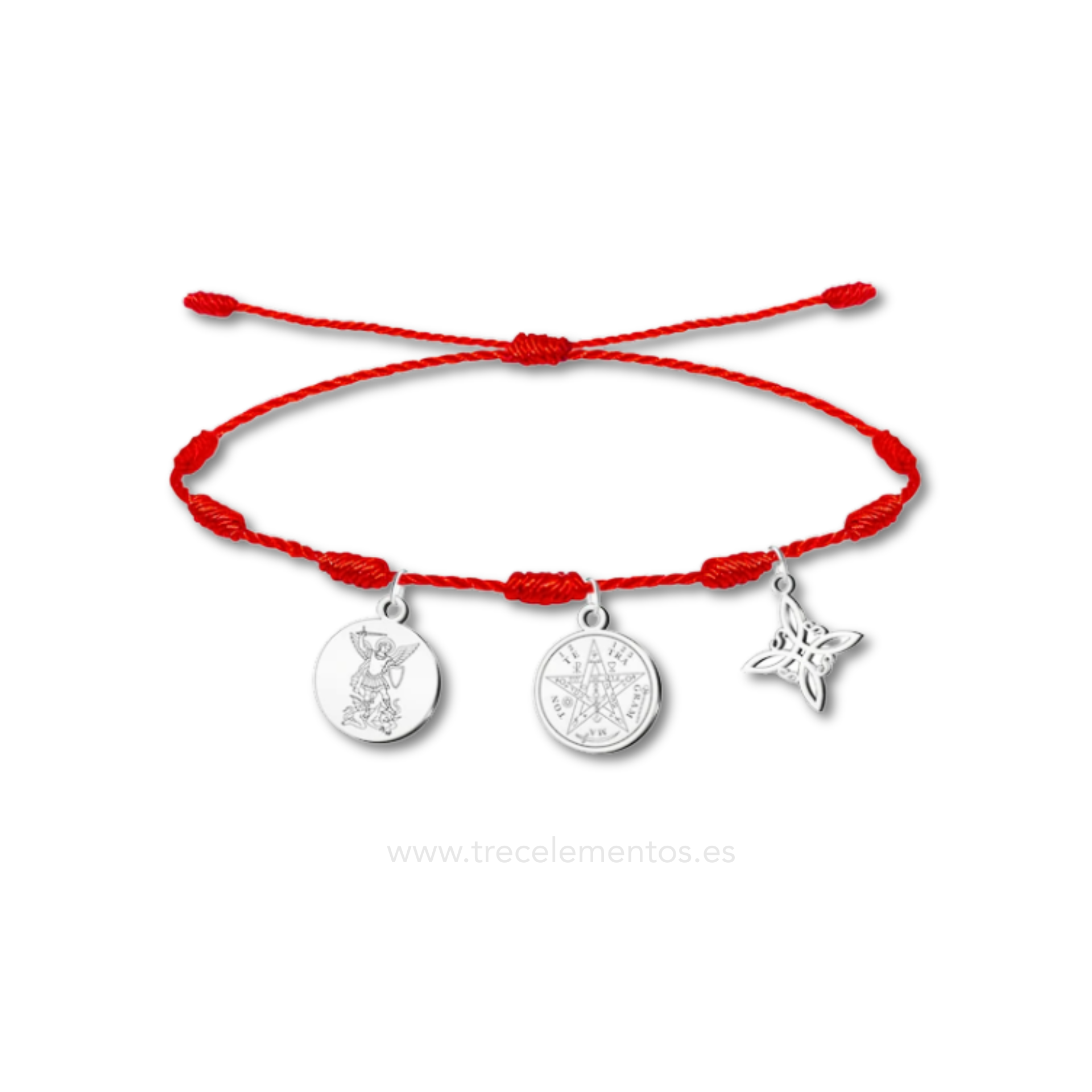 Pulsera Ajustable Roja de Protección Total – 7 Nudos, Arcángel Miguel, Tetragrammatón y Nudo de Bruja Acero