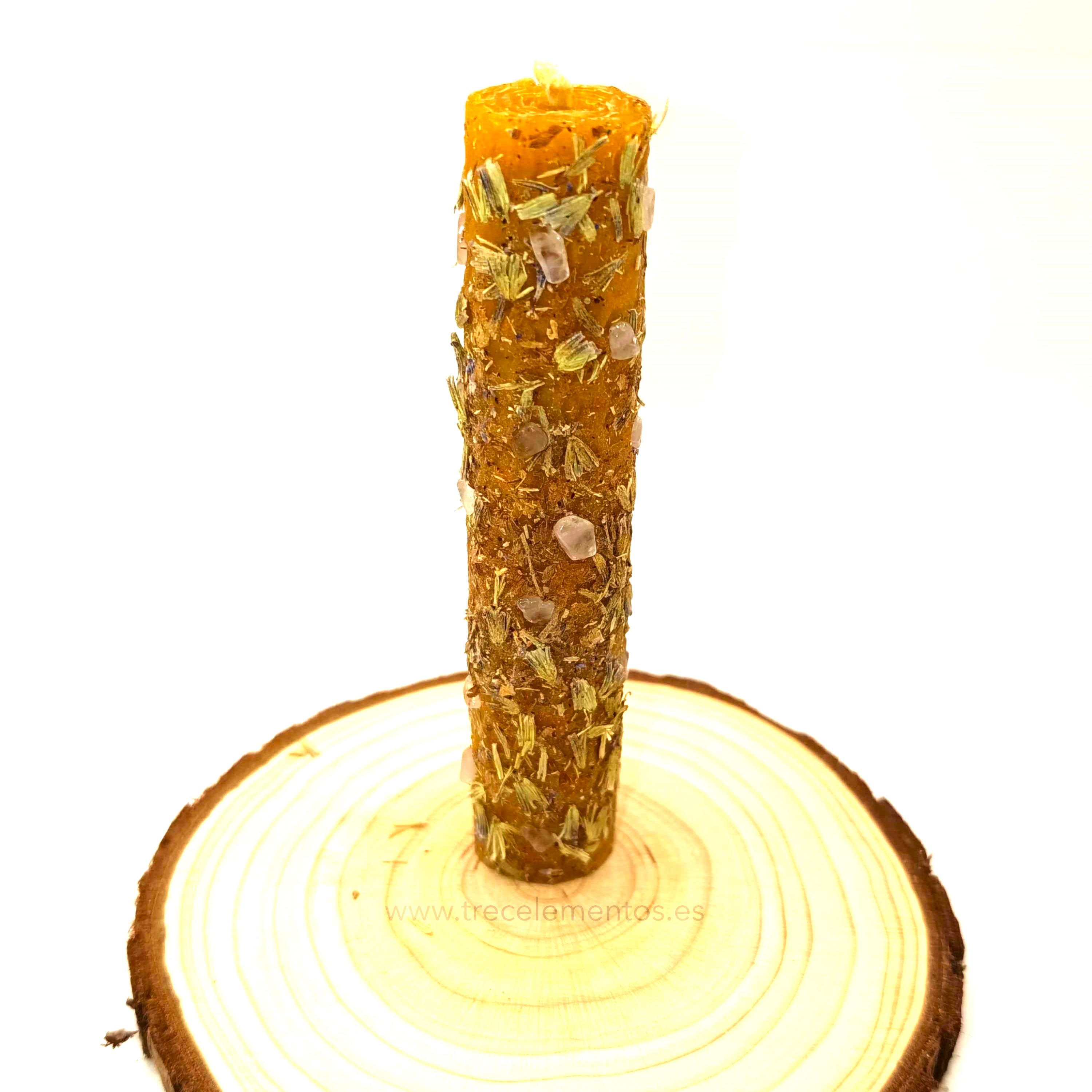 Vela Ritual de Amor, calma y sosiego - Cera de abeja · Lavanda · Cuarzo rosa