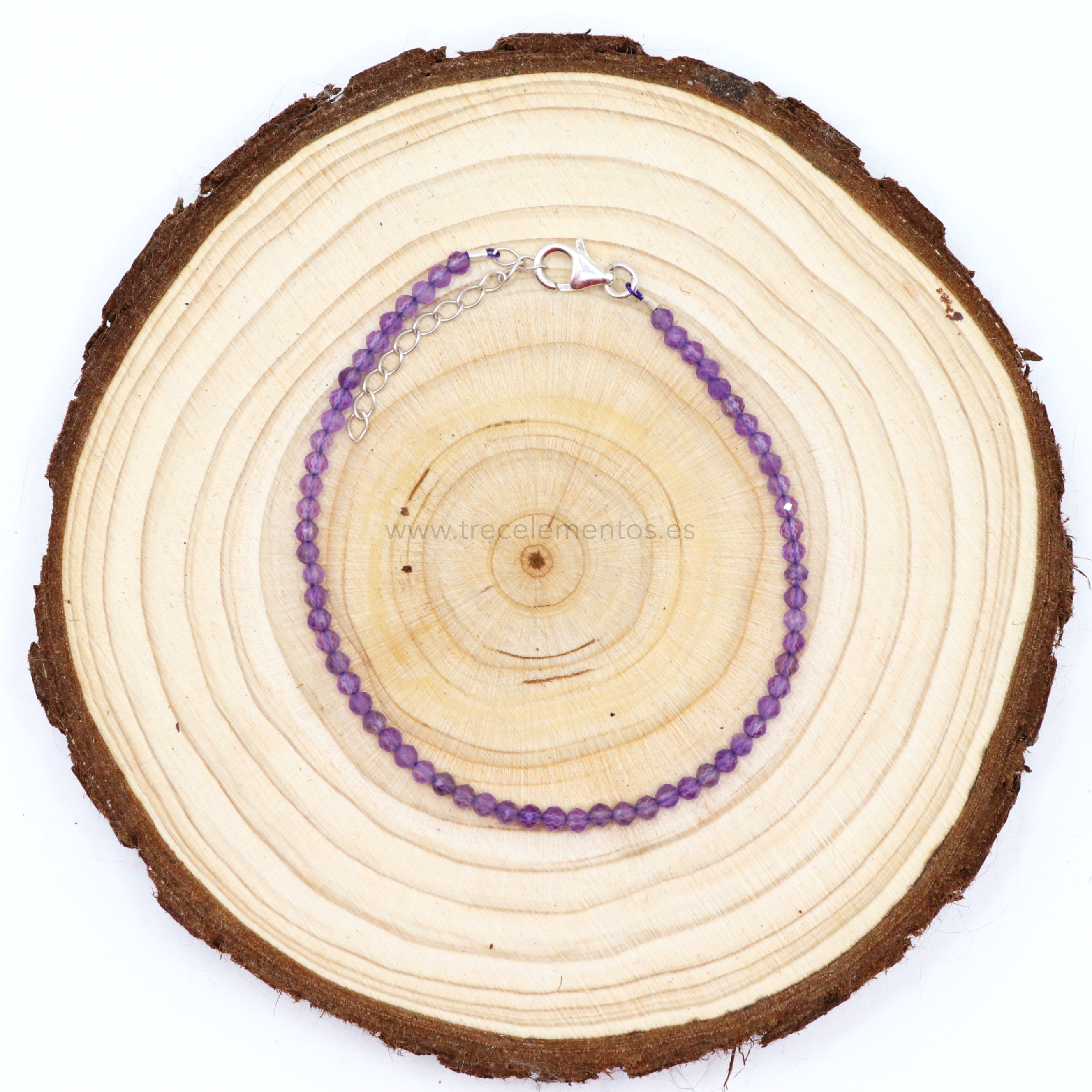 Pulsera Plata y Amatista 2 mm Facetada – Calma · Intuición · Protección Espiritual