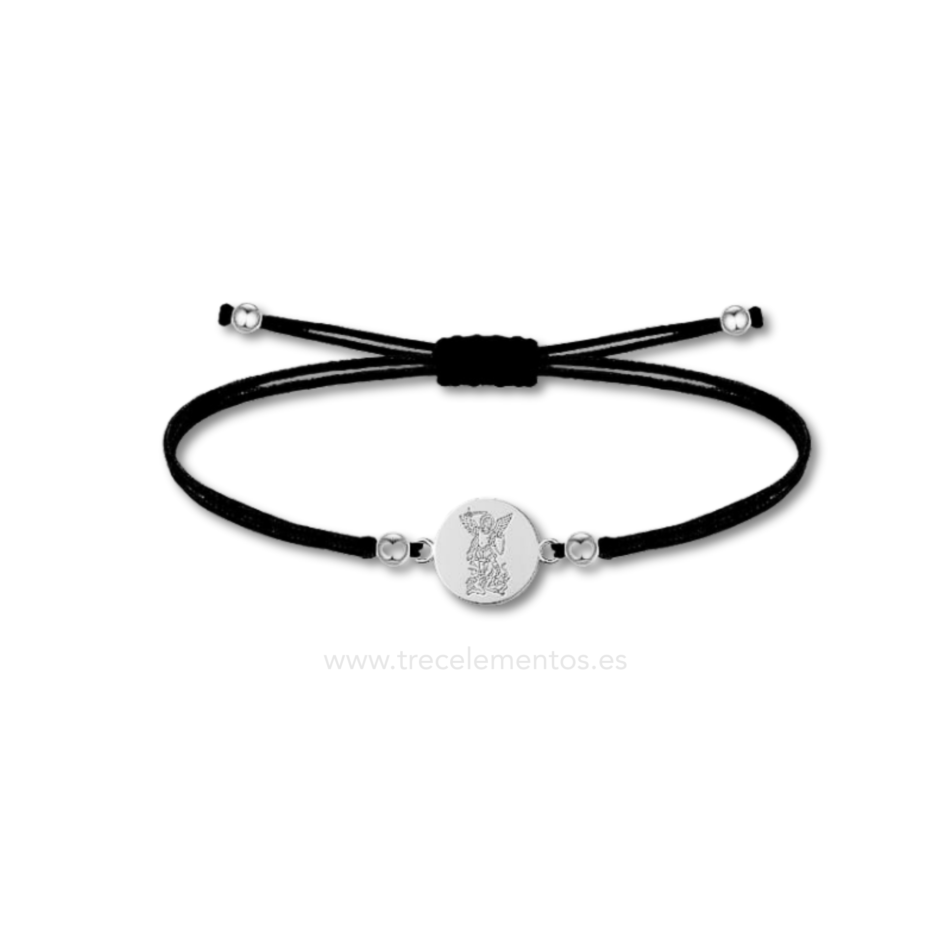 Pulsera Ajustable Negra Arcángel Miguel – Protección · Fuerza · Coraje Divino