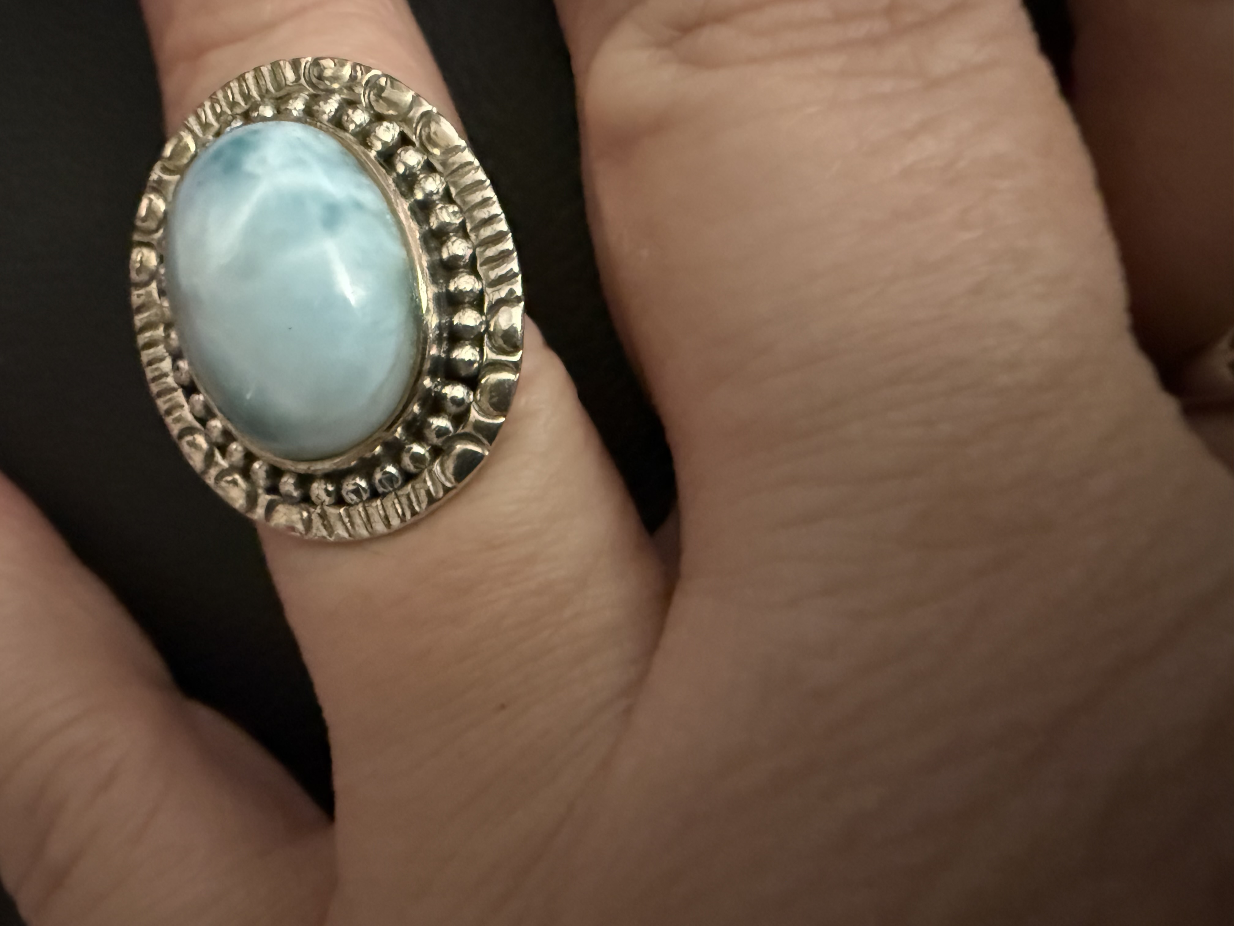 Larimar  and Lapis Ring Talismans for Brandi baby cakes 