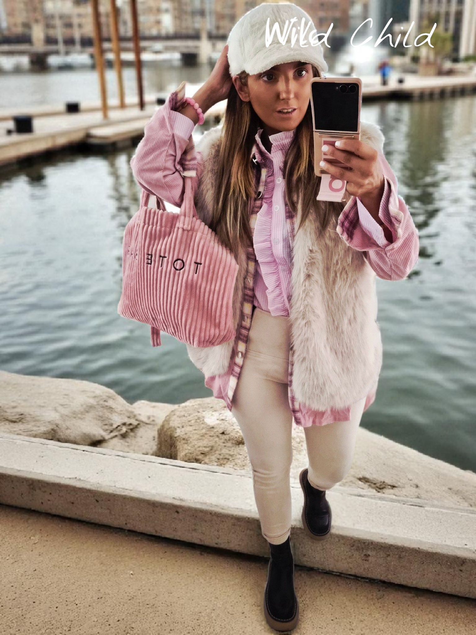 Veste sans manches en fausse fourrure beige