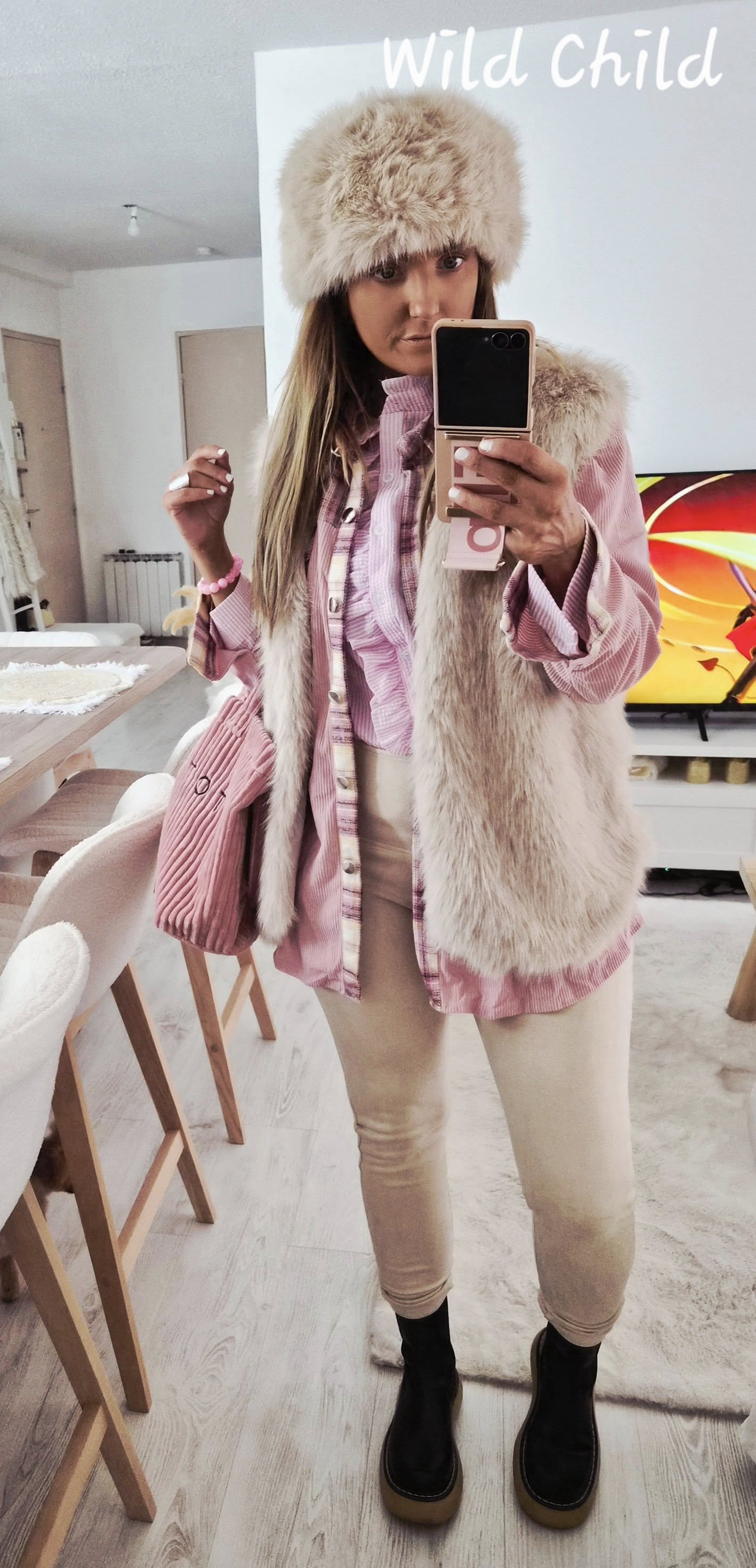 Veste sans manches en fausse fourrure beige
