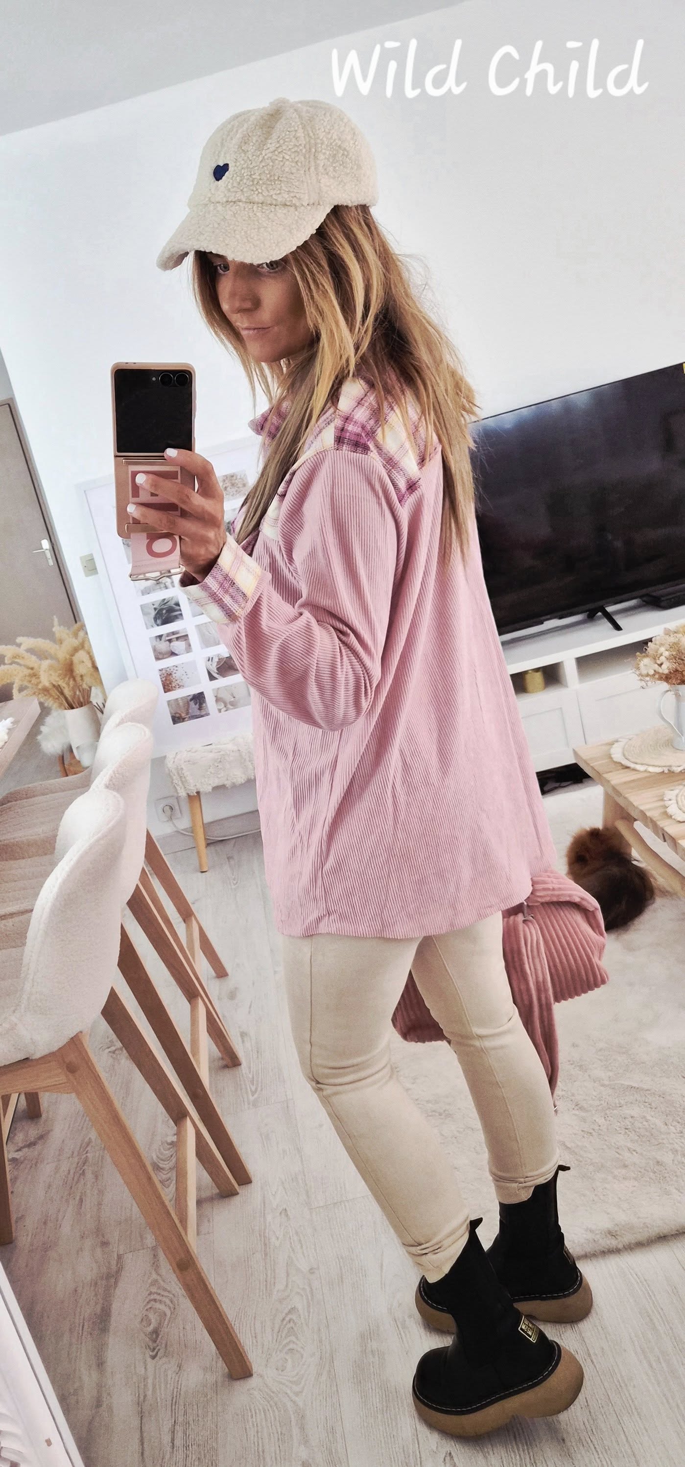 Chemise rose velours western CASSIDY