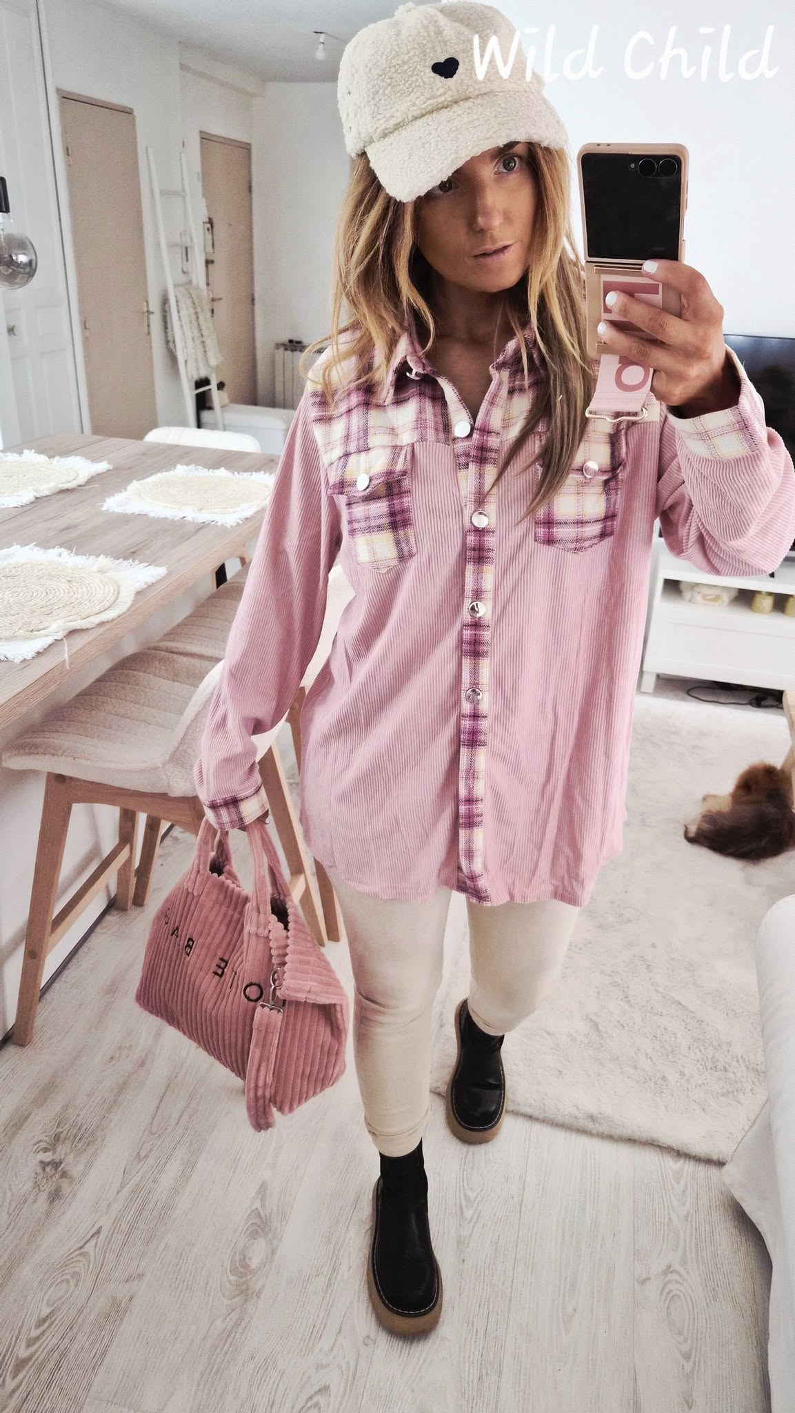 Chemise rose velours western CASSIDY