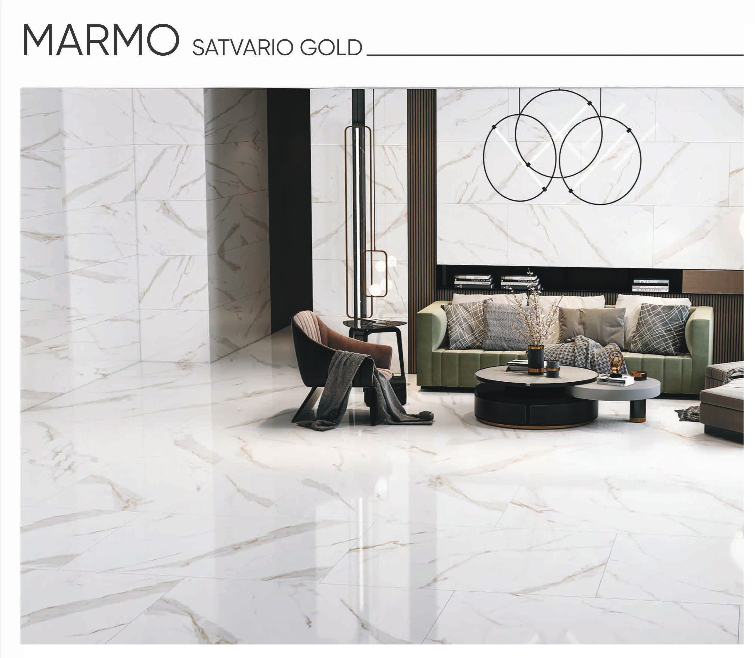 Marmo Statuario Gold 24x48 Porcelain Tile – White Marble Look with Golden Veins, Glossy Finish