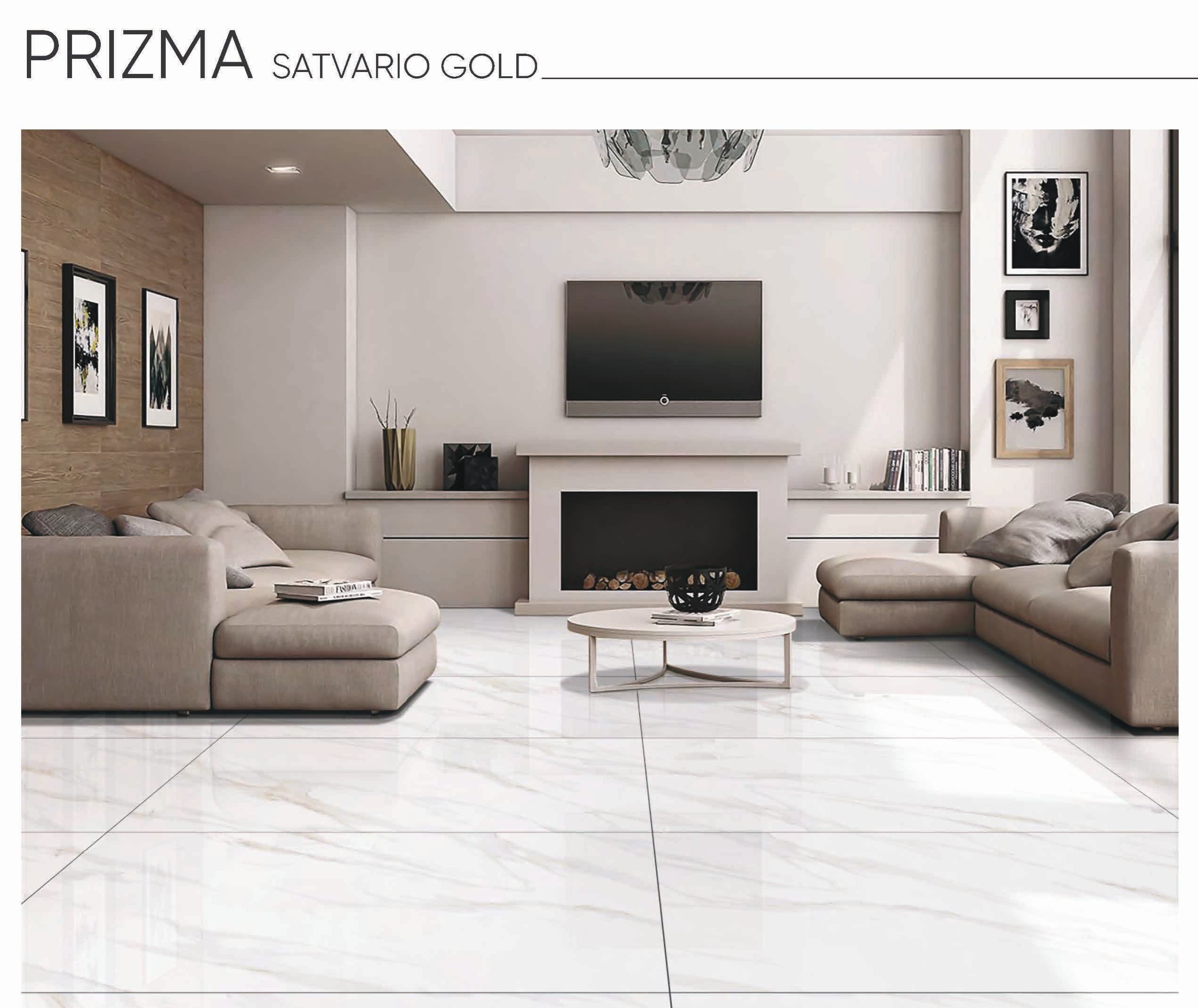 Prizma Satvario Gold 24x48 Porcelain Tile – White Marble Look with Gold Veining, Glossy Finish
