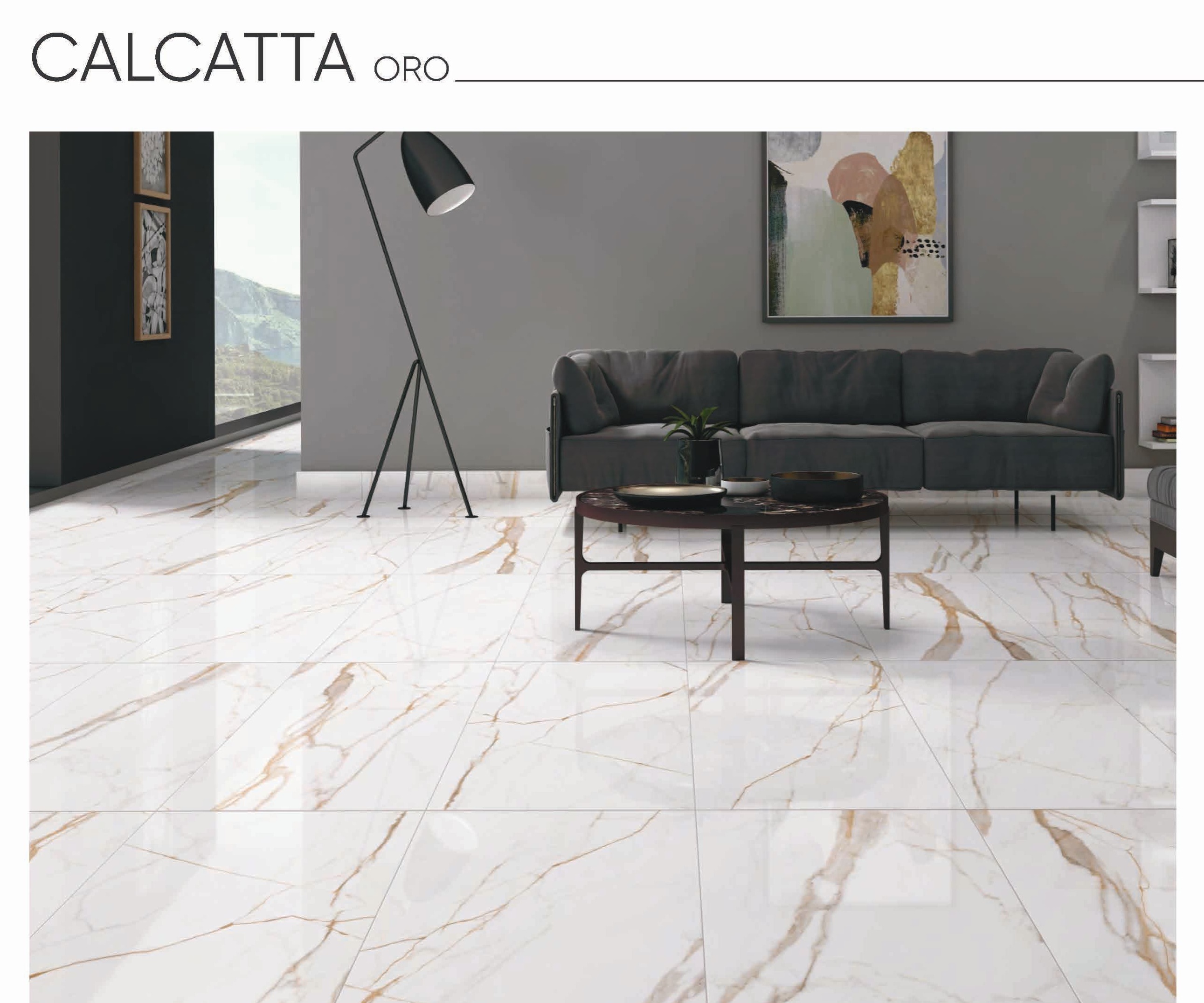 Calcutta Oro 24x48 Porcelain Tile – White Marble Look with Rich Gold Veining, Glossy Finish