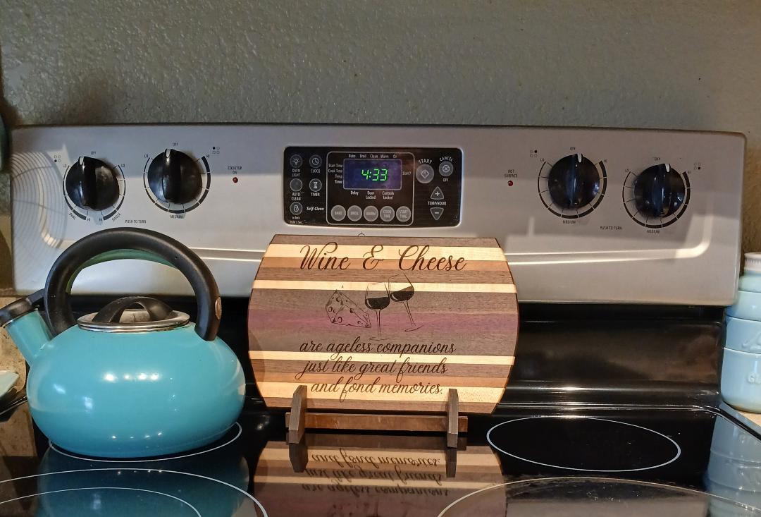 Wine and Cheese Laser-Engraved Cutting Board with Stand