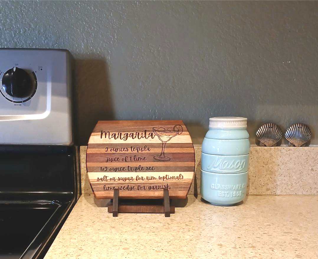 Handcrafted Margarita Recipe Cutting Board with Stand 