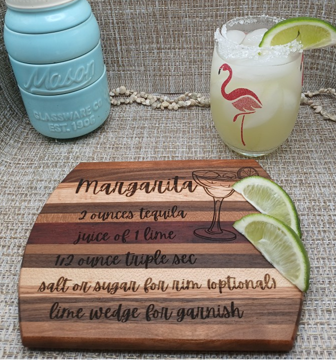 Handcrafted Margarita Recipe Cutting Board with Stand 