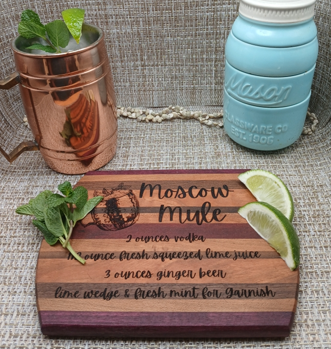 Handcrafted Moscow Mule Recipe Cutting Board with Stand