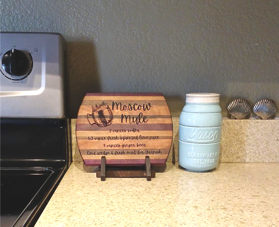 Handcrafted Moscow Mule Recipe Cutting Board with Stand