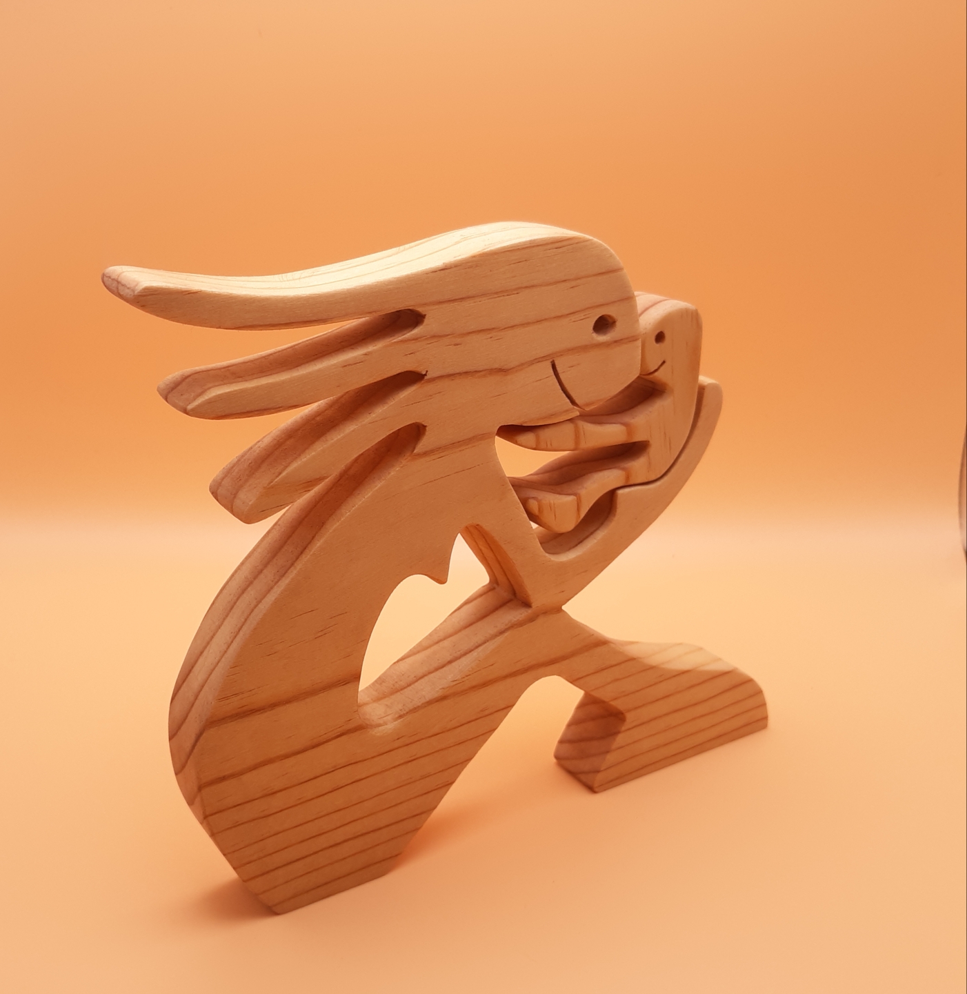 Handcrafted Woman with Baby Wood Figurine