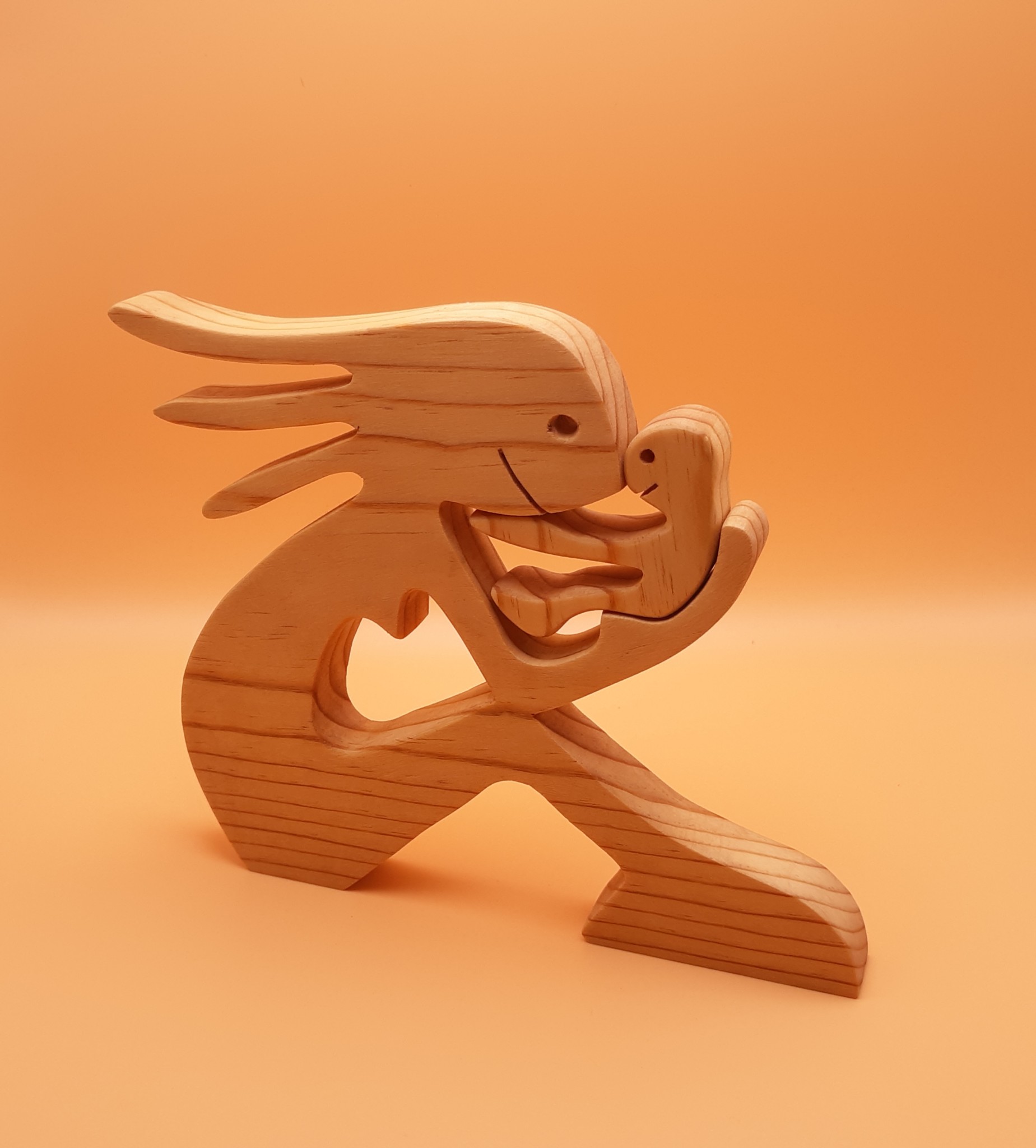 Handcrafted Woman with Baby Wood Figurine
