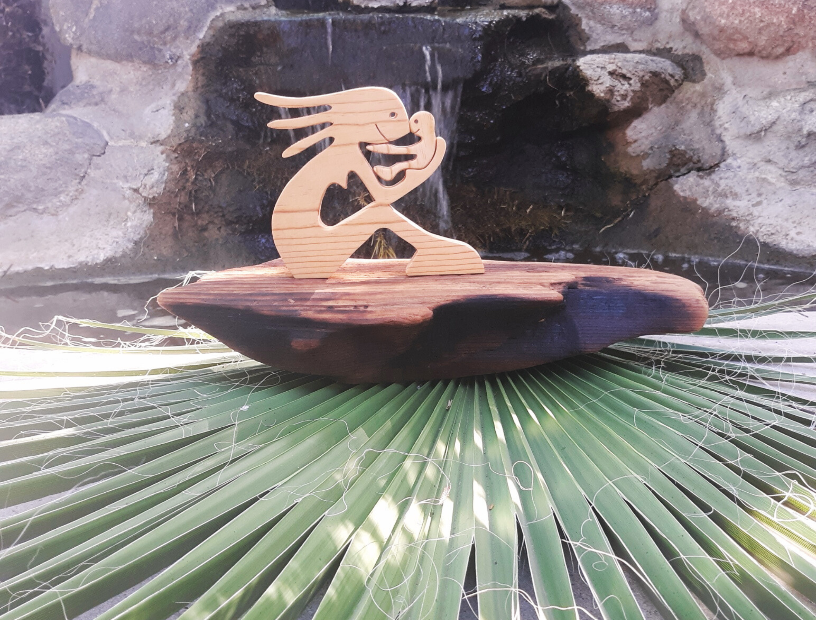 Handcrafted Woman with Baby Wood Figurine
