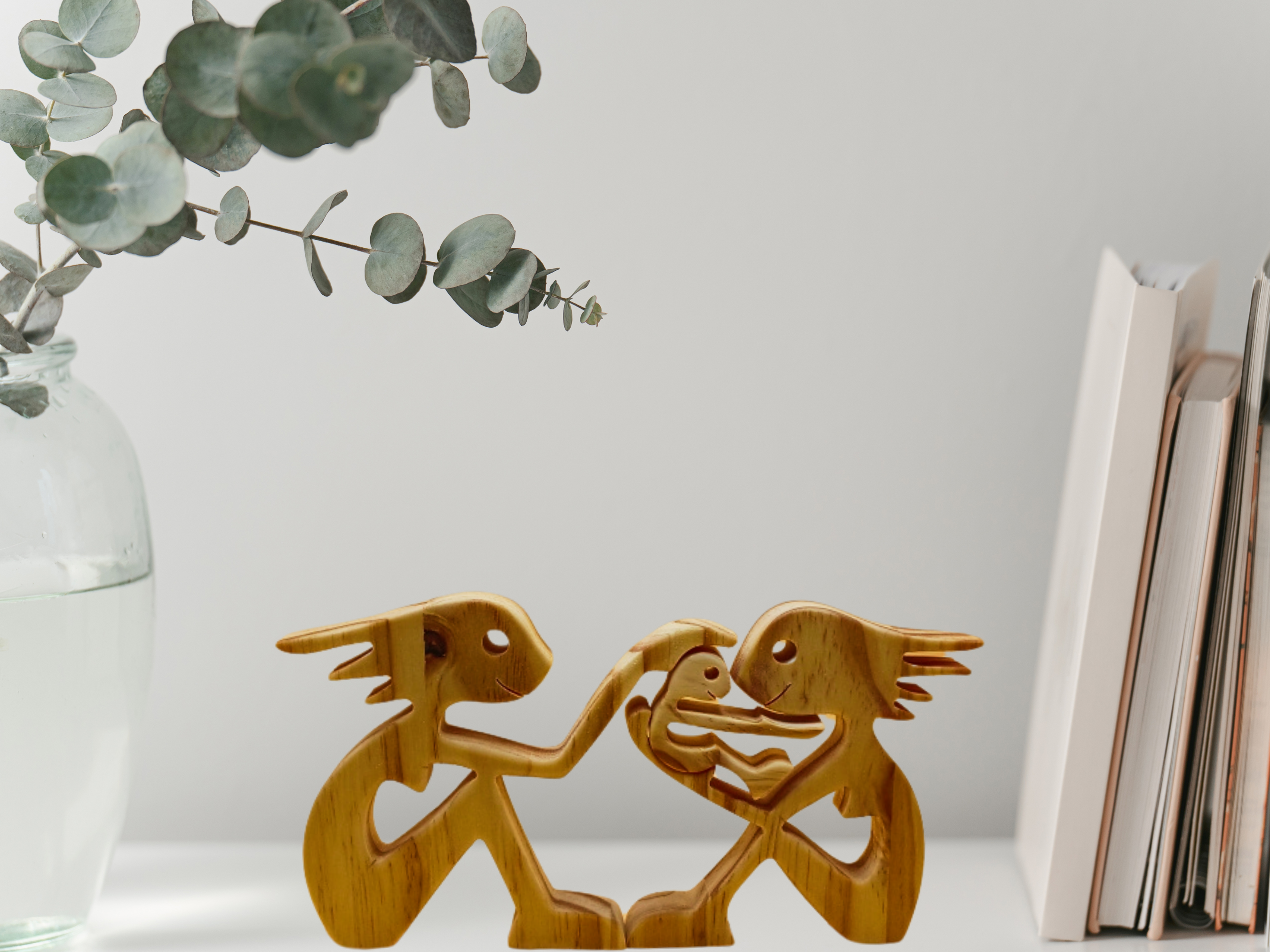 Handcrafted Wooden Female Couple with Baby