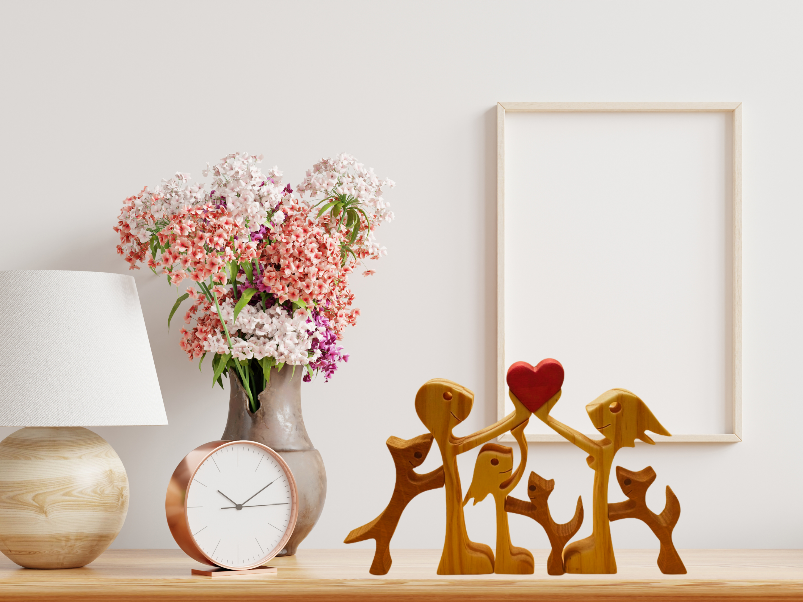 Handcrafted Family with Pet Wooden Figurine