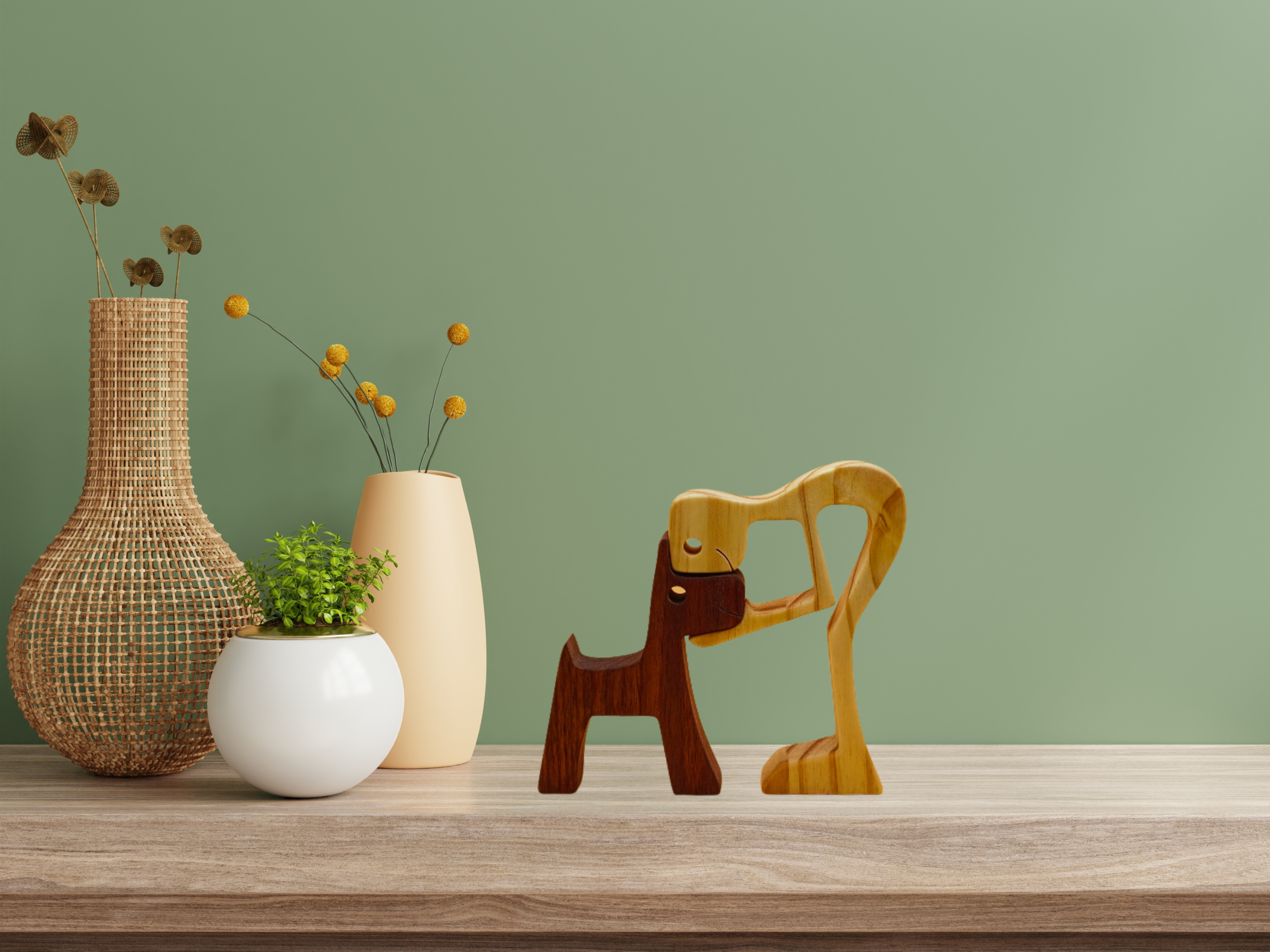 Handcrafted Wooden Figurine of a Man & His Beloved Dog