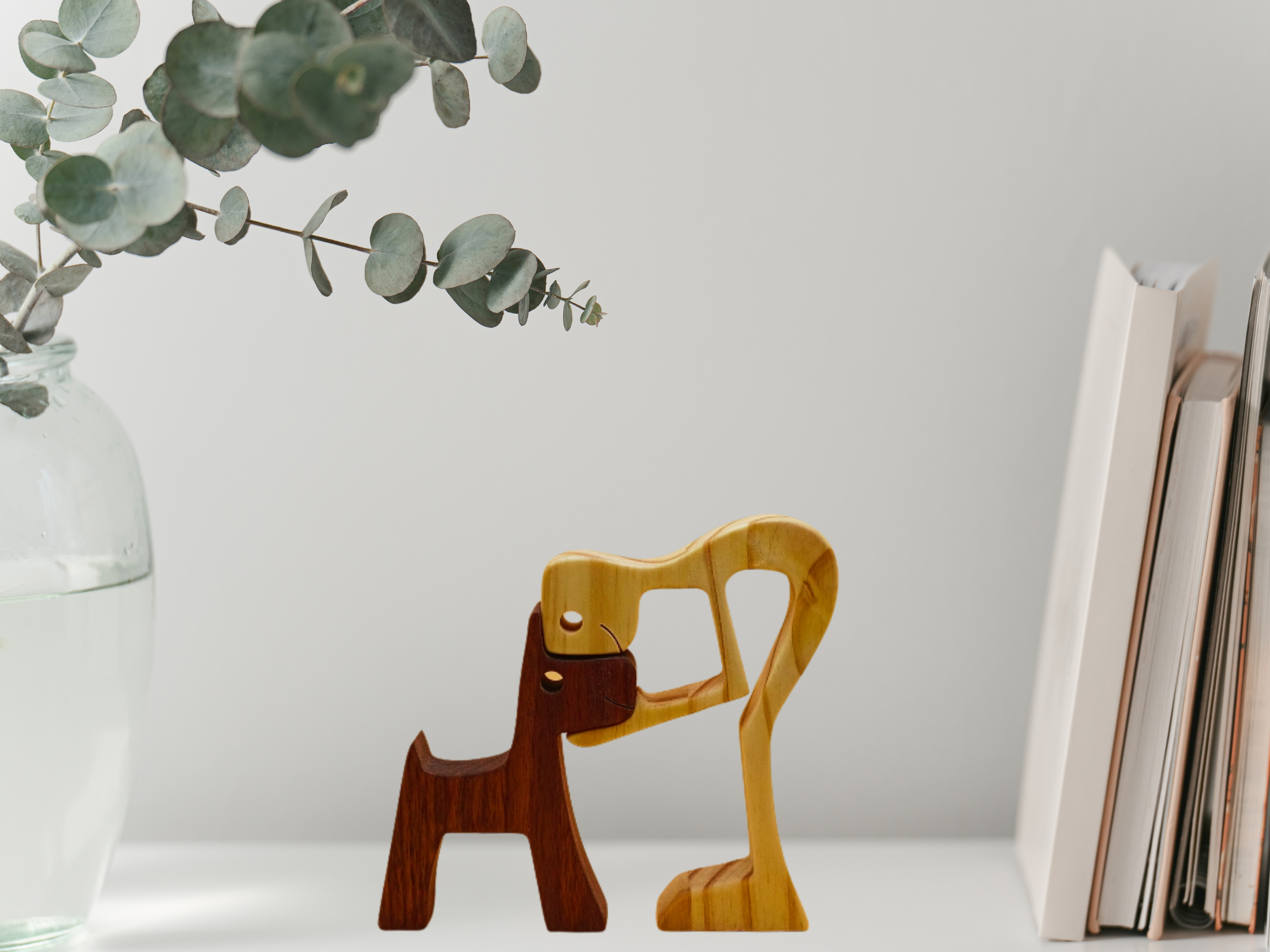 Handcrafted Wooden Figurine of a Man & His Beloved Dog