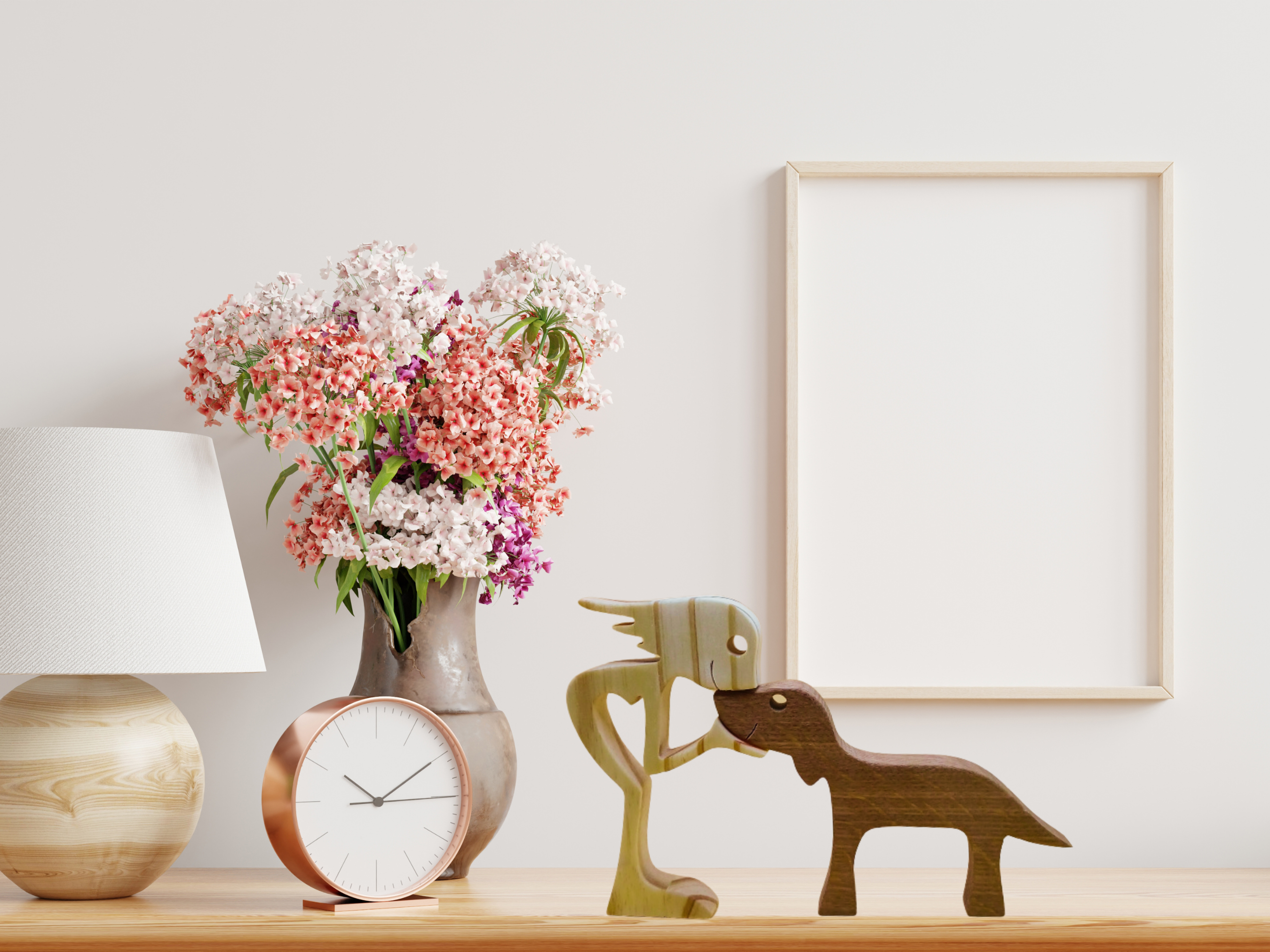 Handcrafted Wooden Figurine of a Woman & Her Beloved Dog