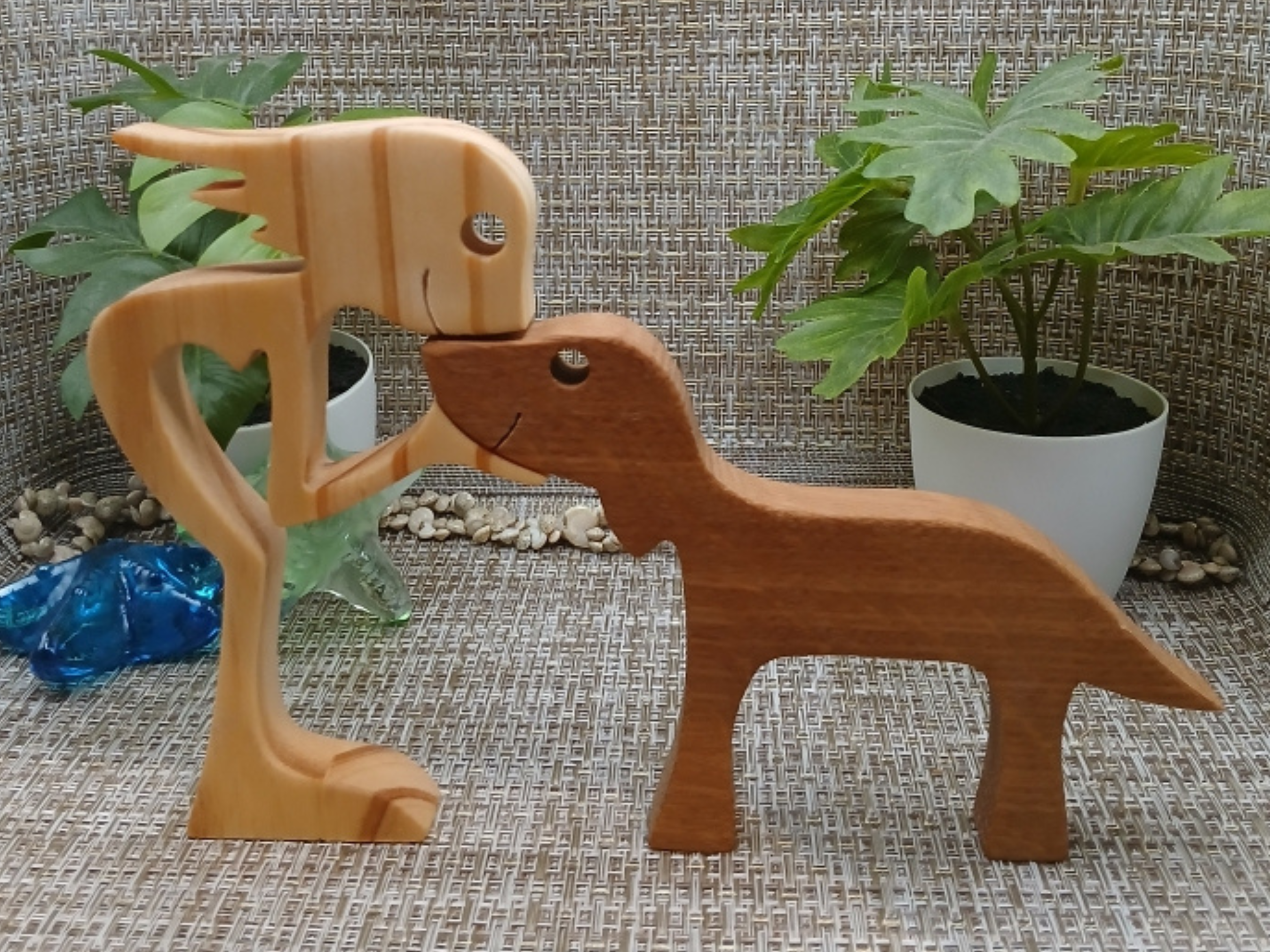 Handcrafted Wooden Figurine of a Woman & Her Beloved Dog