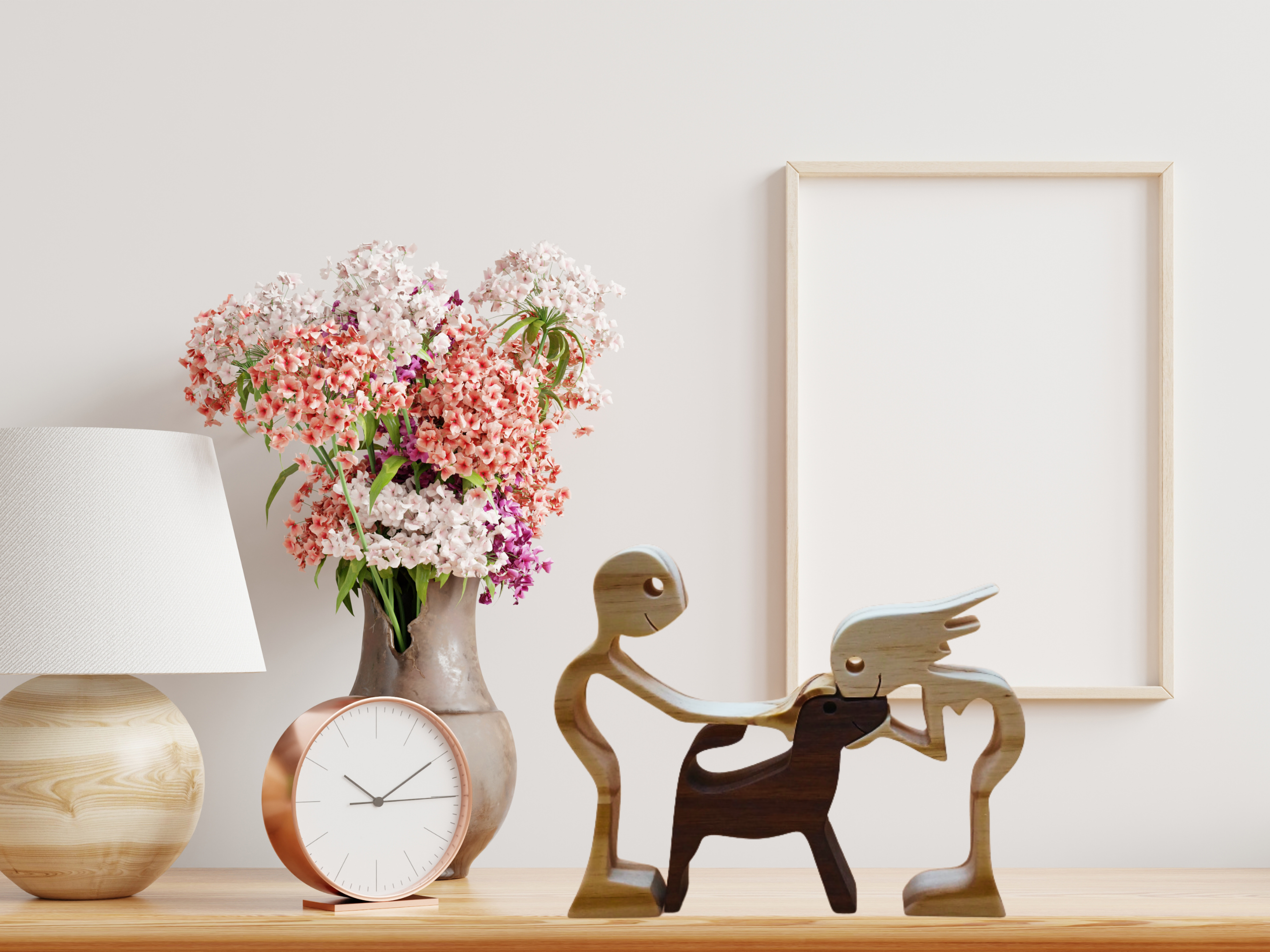 Couple with Dog Wood Figurine