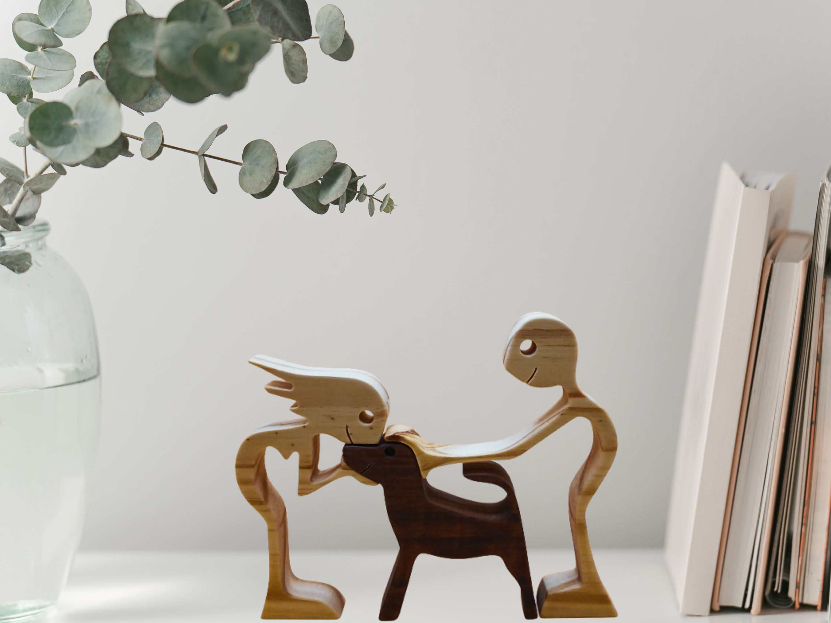 Couple with Dog Wood Figurine