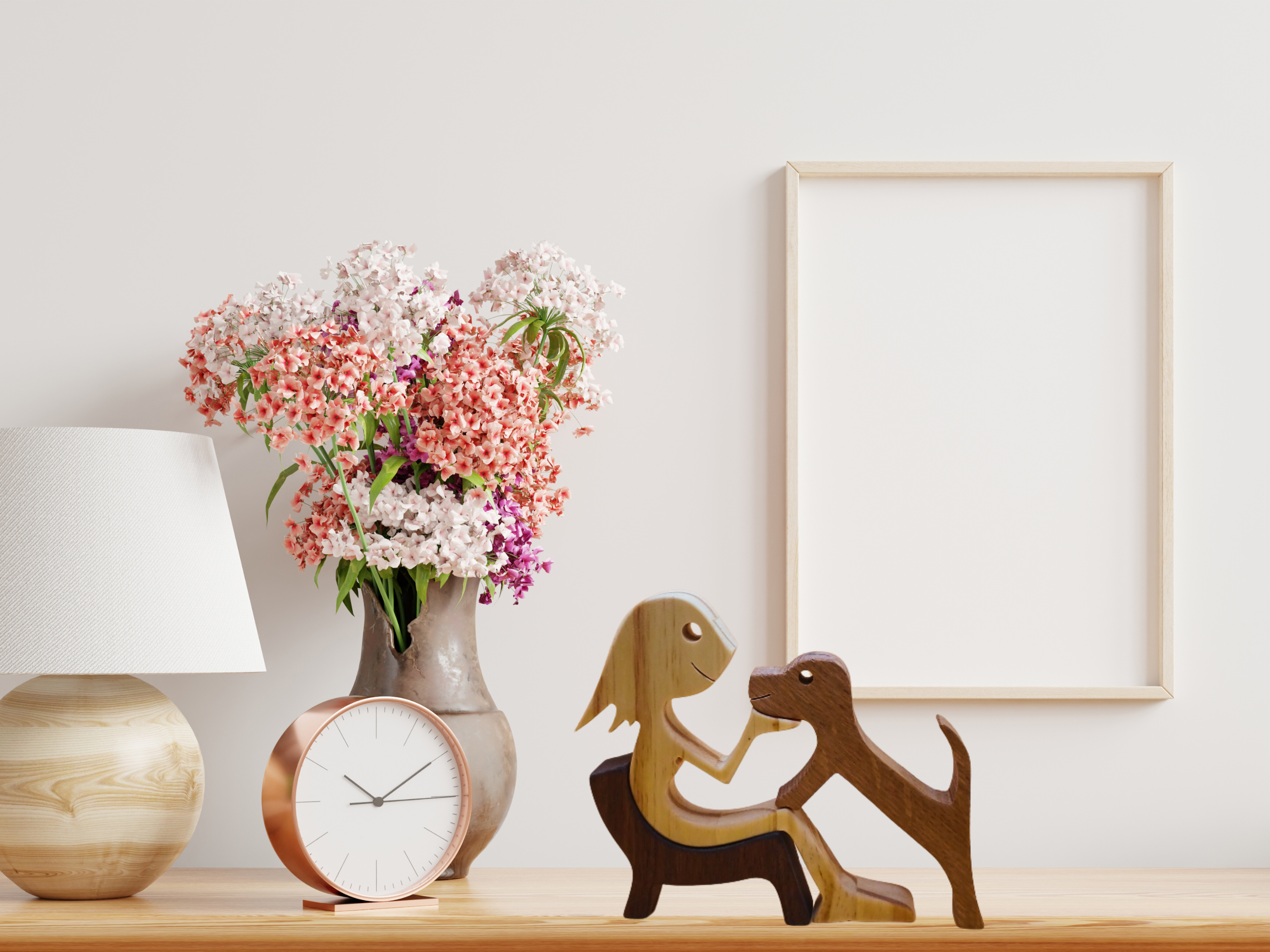 A Girl & Her Dog Wood Figurine