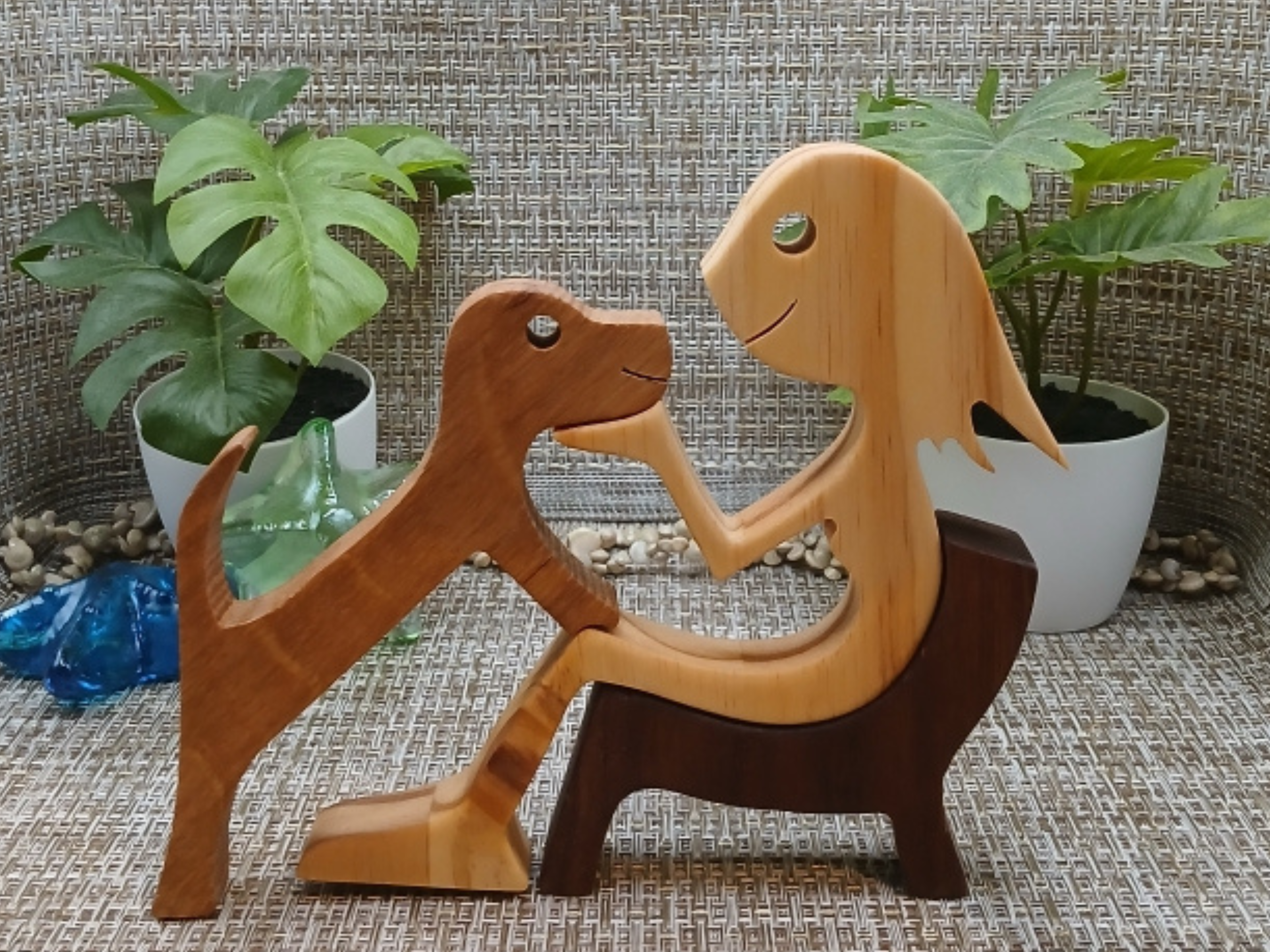 A Girl & Her Dog Wood Figurine