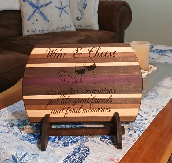 Wine and Cheese Laser-Engraved Cutting Board with Stand