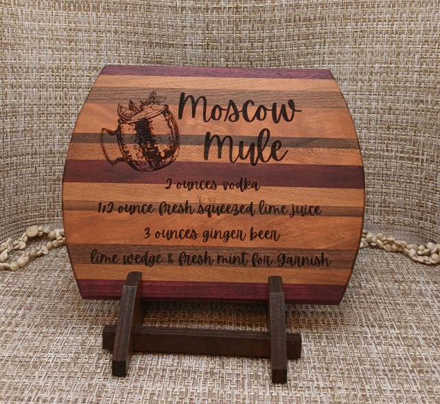 Handcrafted Moscow Mule Recipe Cutting Board with Stand