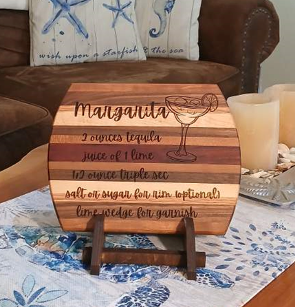 Handcrafted Margarita Recipe Cutting Board with Stand 