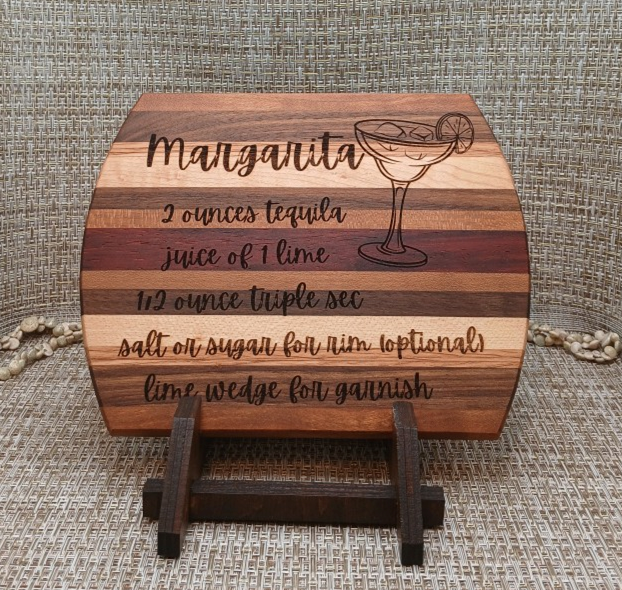 Handcrafted Margarita Recipe Cutting Board with Stand 